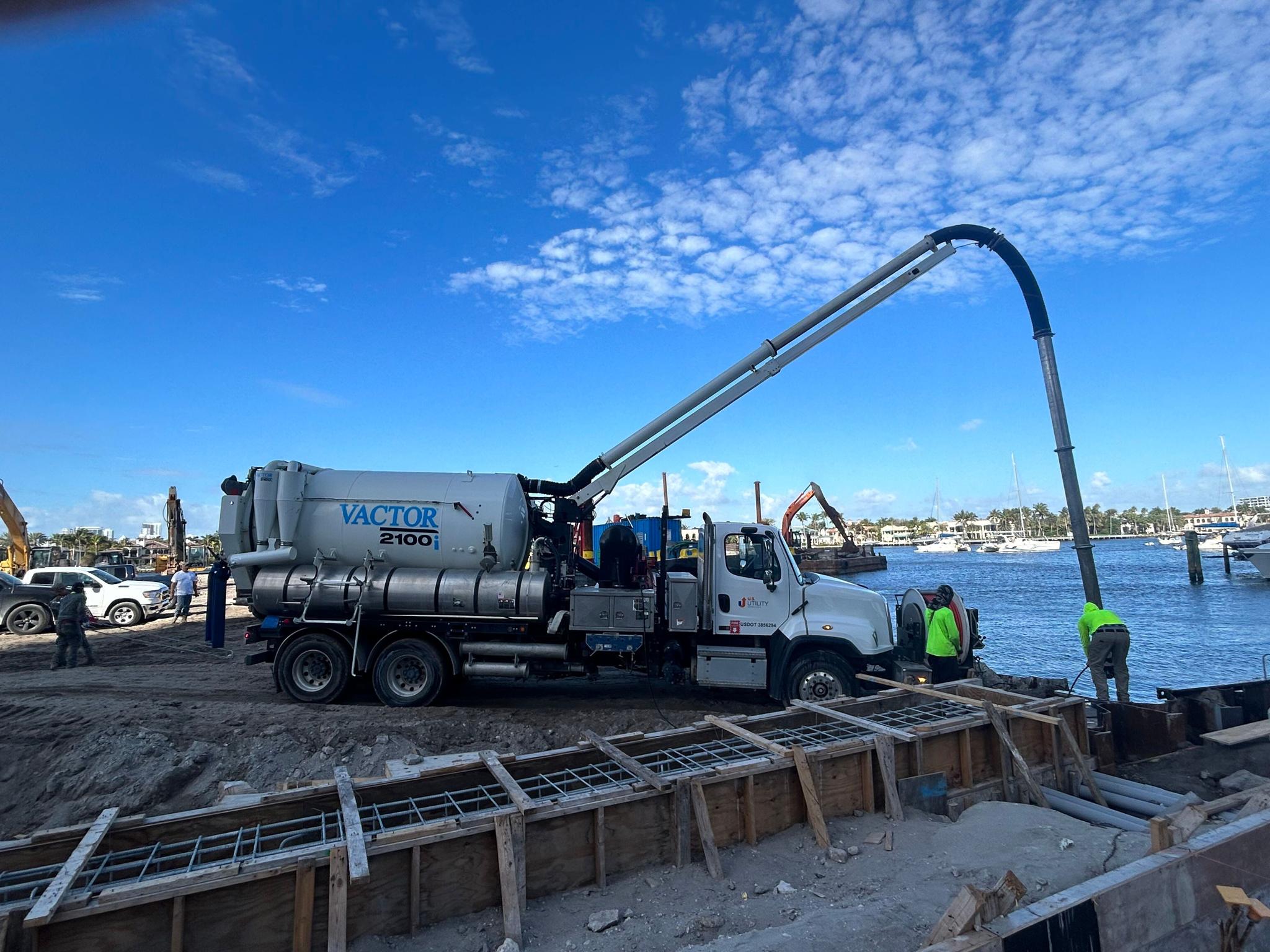 Vacuum truck servicing a South Florida job site